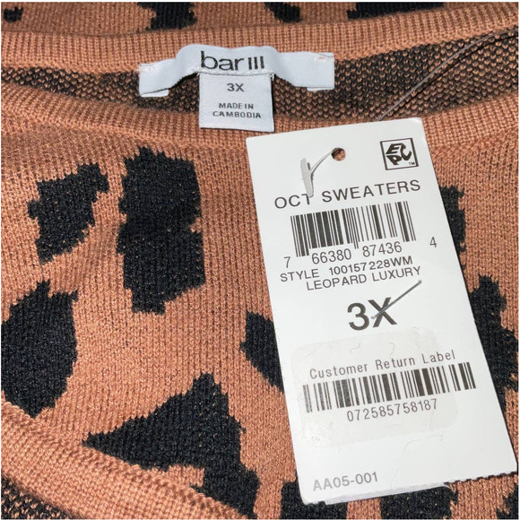 BAR III Plus Size Zebra Jacquard Diagonal Cutout Sweater Leopard Luxury 3X - Picture 3 of 4